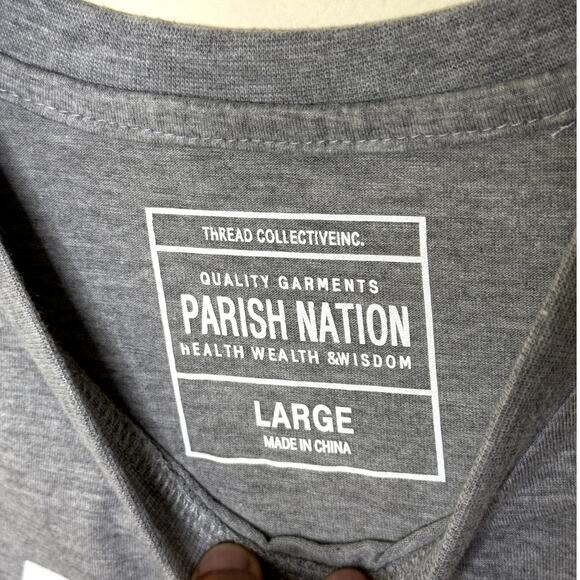 PARISH NATION Mens gray short sleeve  crew neck t-shirt with size LARGE - Picture 5 of 9